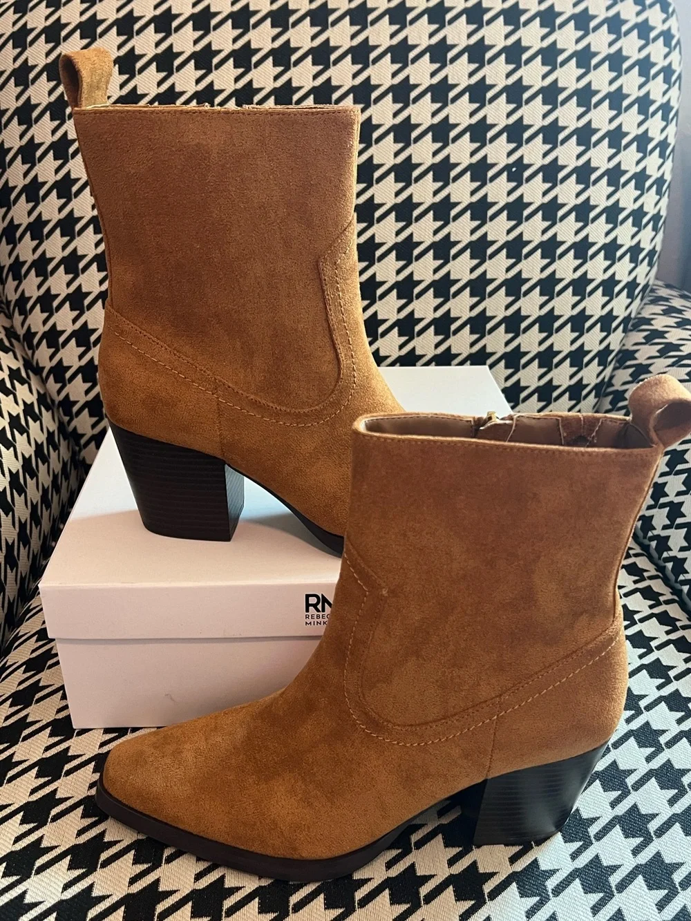 Rebecca Minkoff Women’s US 8 Camel Suede Ankle Booties Pointed Toe Pull-On